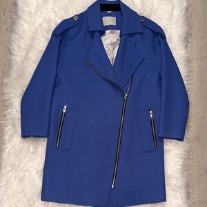 Soia & Kyo Royal Blue Trench Coat with Asymmetrical Zipper